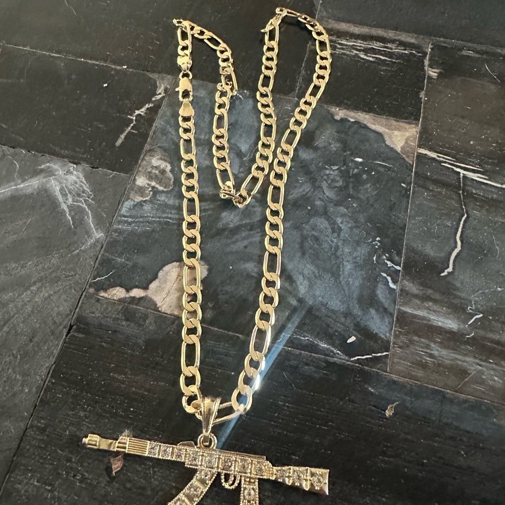 Gold Chain Necklace with Gun Pendant